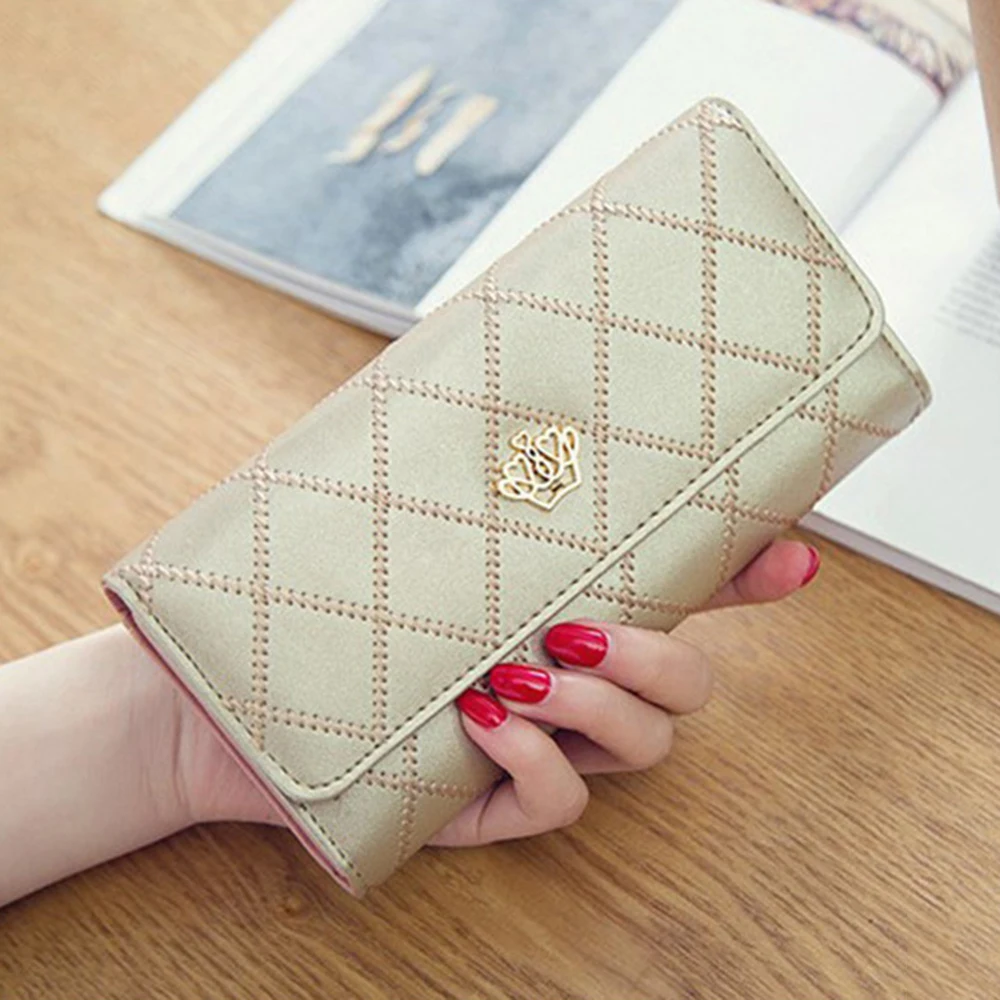 Wallets For Women Cute Pink Pocket Womens Wallets Purses Plaid Pu Leather Long Wallet Hasp Phone Bag Money Coin Pocket Bag