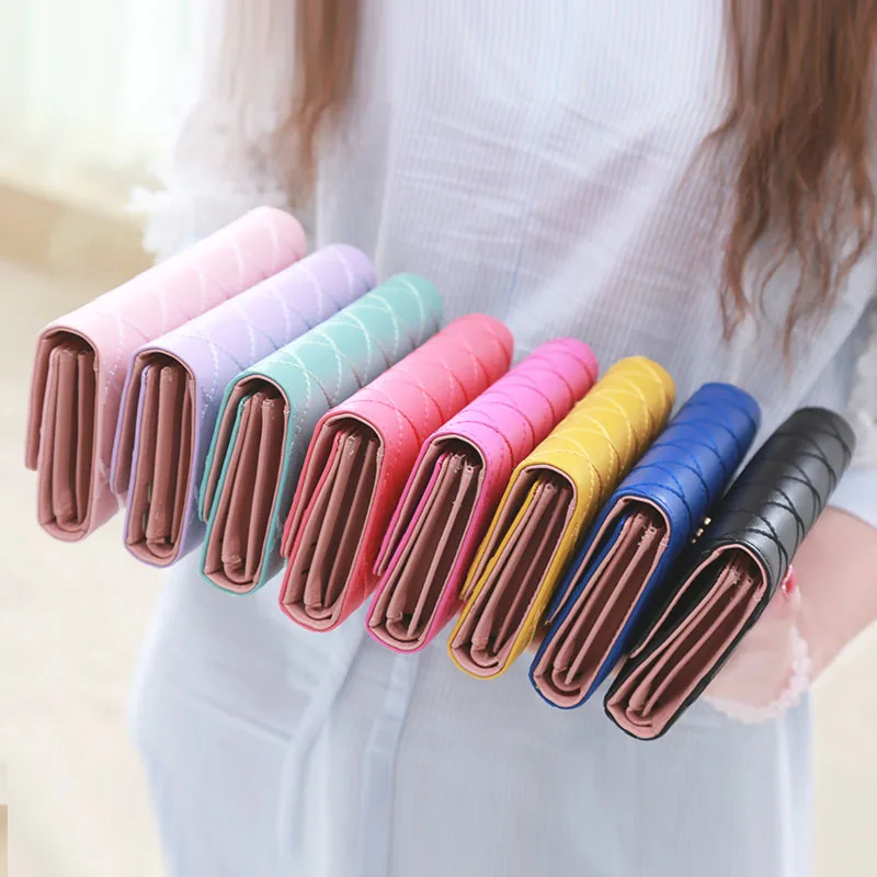 Wallets For Women Cute Pink Pocket Womens Wallets Purses Plaid Pu Leather Long Wallet Hasp Phone Bag Money Coin Pocket Bag