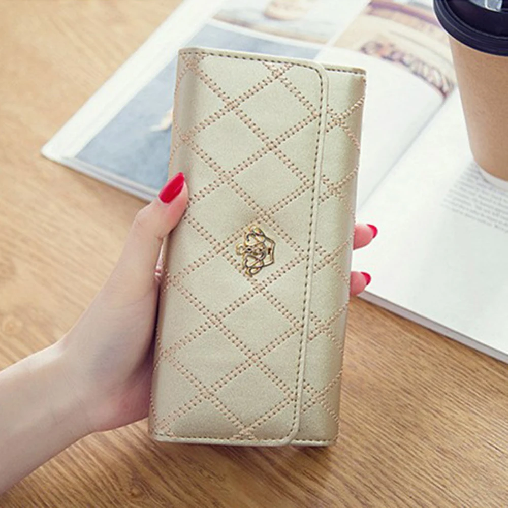 Wallets For Women Cute Pink Pocket Womens Wallets Purses Plaid Pu Leather Long Wallet Hasp Phone Bag Money Coin Pocket Bag