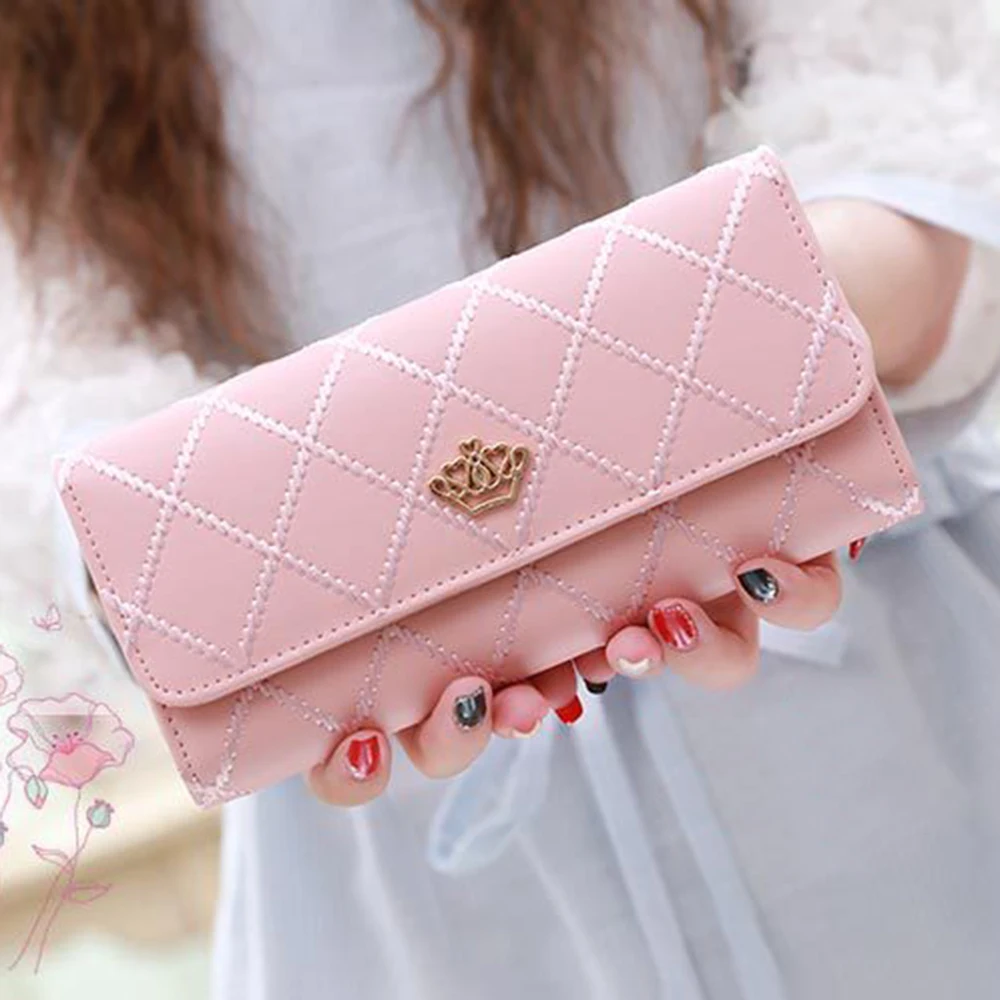 Wallets For Women Cute Pink Pocket Womens Wallets Purses Plaid Pu Leather Long Wallet Hasp Phone Bag Money Coin Pocket Bag