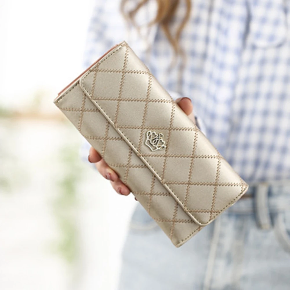 Wallets For Women Cute Pink Pocket Womens Wallets Purses Plaid Pu Leather Long Wallet Hasp Phone Bag Money Coin Pocket Bag