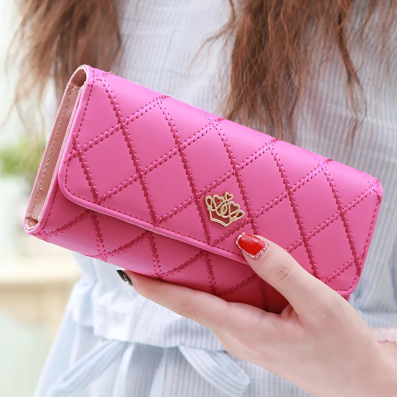 Wallets For Women Cute Pink Pocket Womens Wallets Purses Plaid Pu Leather Long Wallet Hasp Phone Bag Money Coin Pocket Bag