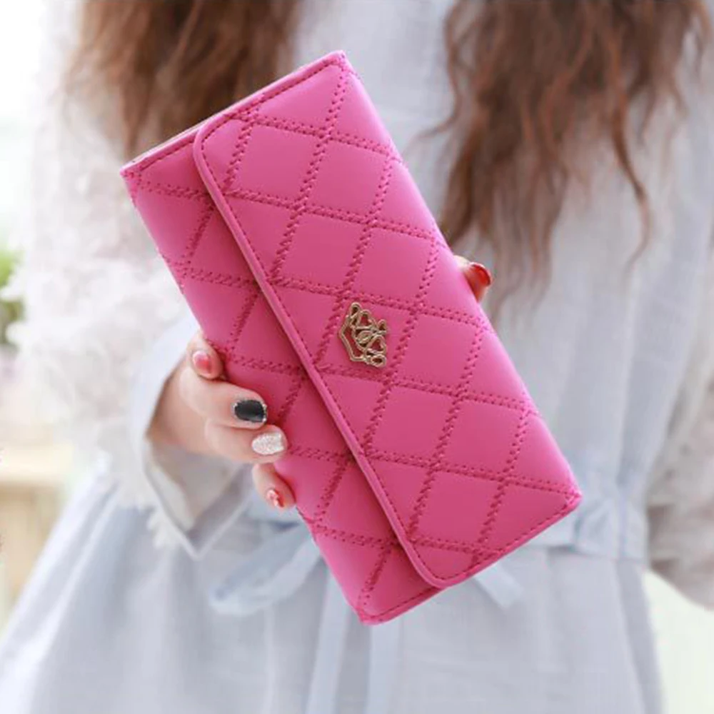 Wallets For Women Cute Pink Pocket Womens Wallets Purses Plaid Pu Leather Long Wallet Hasp Phone Bag Money Coin Pocket Bag