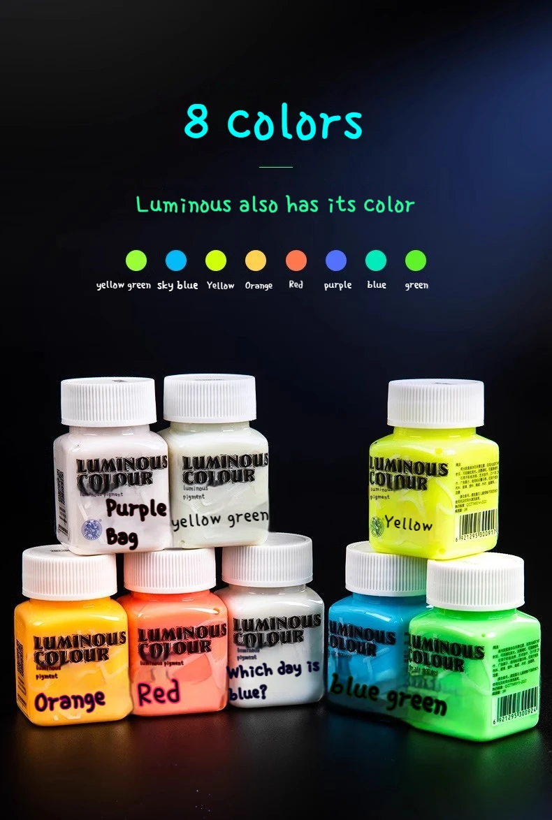 58ML Luminous Acrylic Pigment Fluorescent Paint Glow in Dark DIY Halloween Party Jewelry Nail Art Nail Beauty Resin Pigment