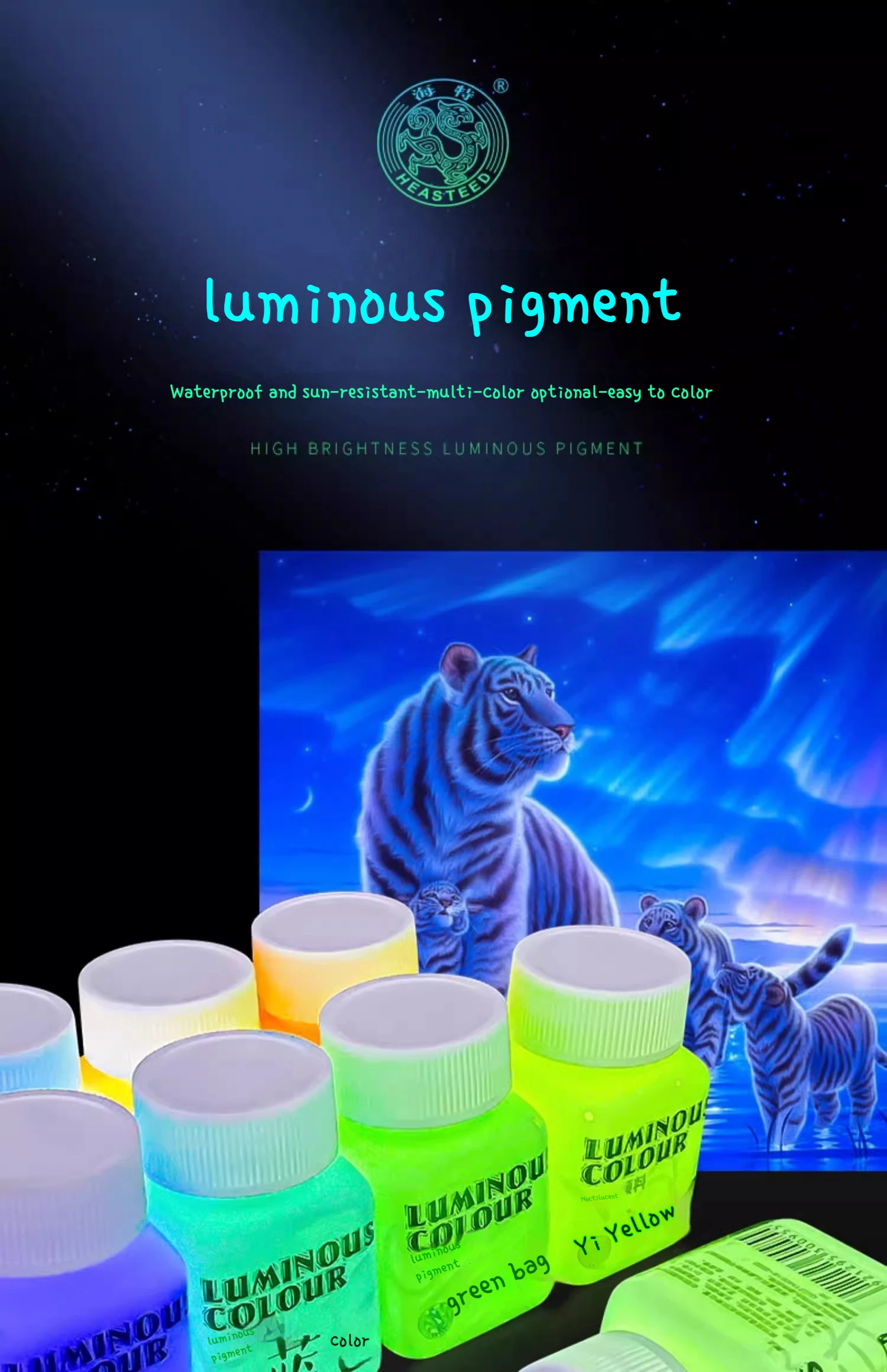 58ML Luminous Acrylic Pigment Fluorescent Paint Glow in Dark DIY Halloween Party Jewelry Nail Art Nail Beauty Resin Pigment