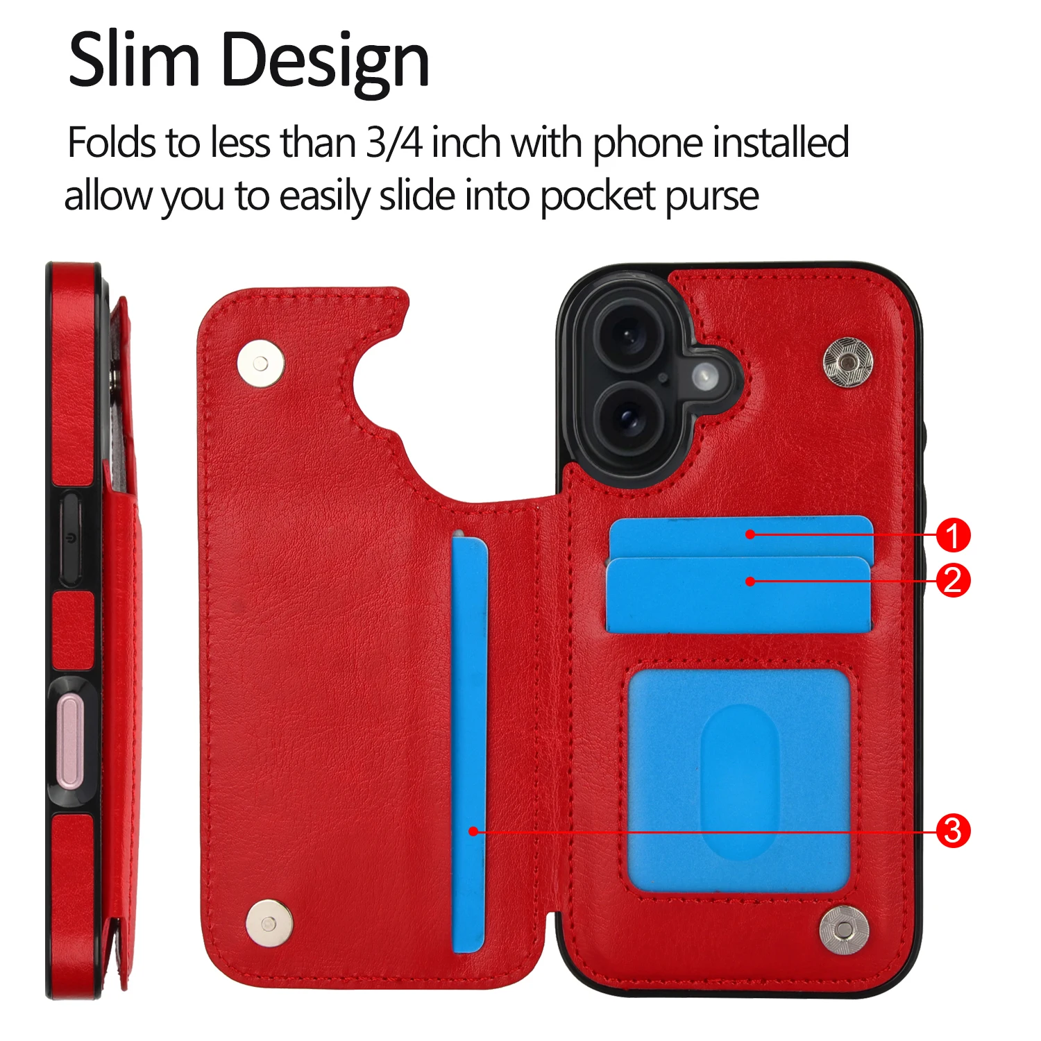 Wallet Solid Color Double Buckle With Card Slot Magnetic Flip Leather Case For iPhone Air 17 Pro Max Shockproof Protective Cover