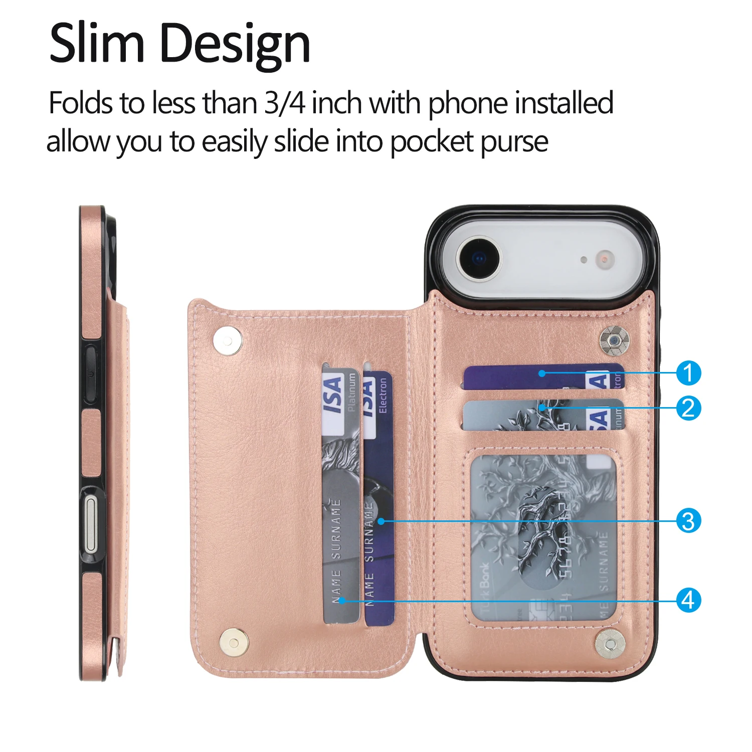 Wallet Solid Color Double Buckle With Card Slot Magnetic Flip Leather Case For iPhone Air 17 Pro Max Shockproof Protective Cover