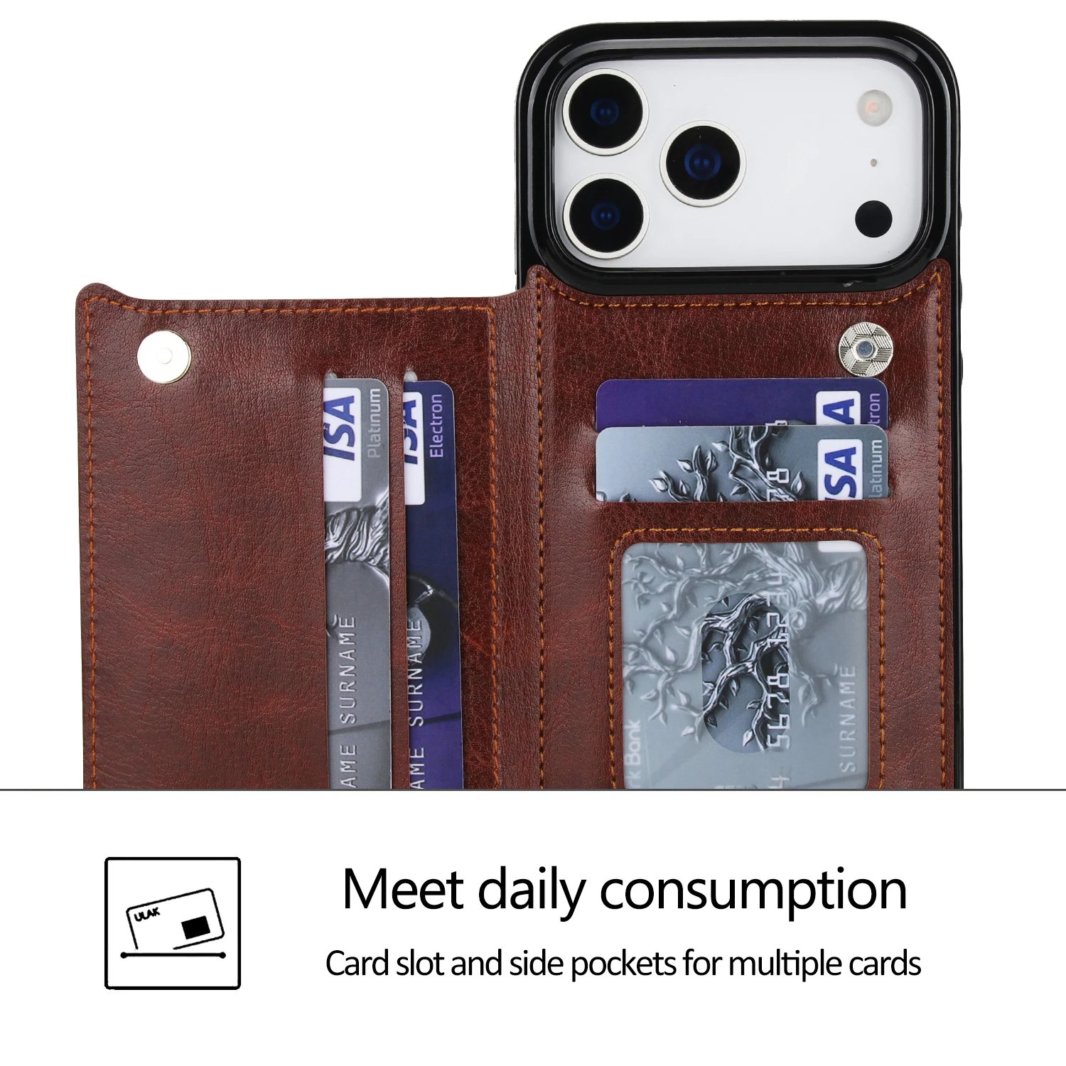 Wallet Solid Color Double Buckle With Card Slot Magnetic Flip Leather Case For iPhone Air 17 Pro Max Shockproof Protective Cover