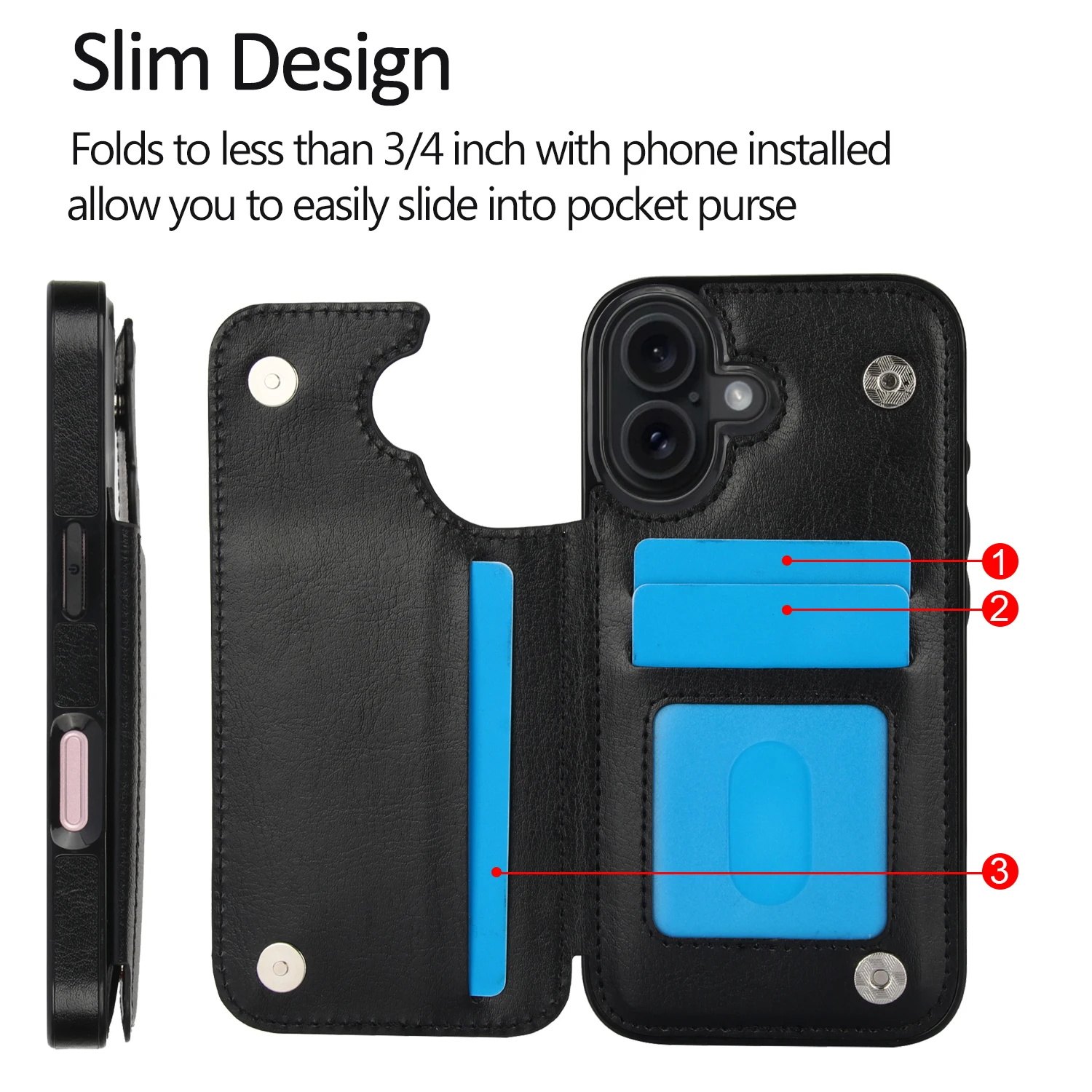 Wallet Solid Color Double Buckle With Card Slot Magnetic Flip Leather Case For iPhone Air 17 Pro Max Shockproof Protective Cover