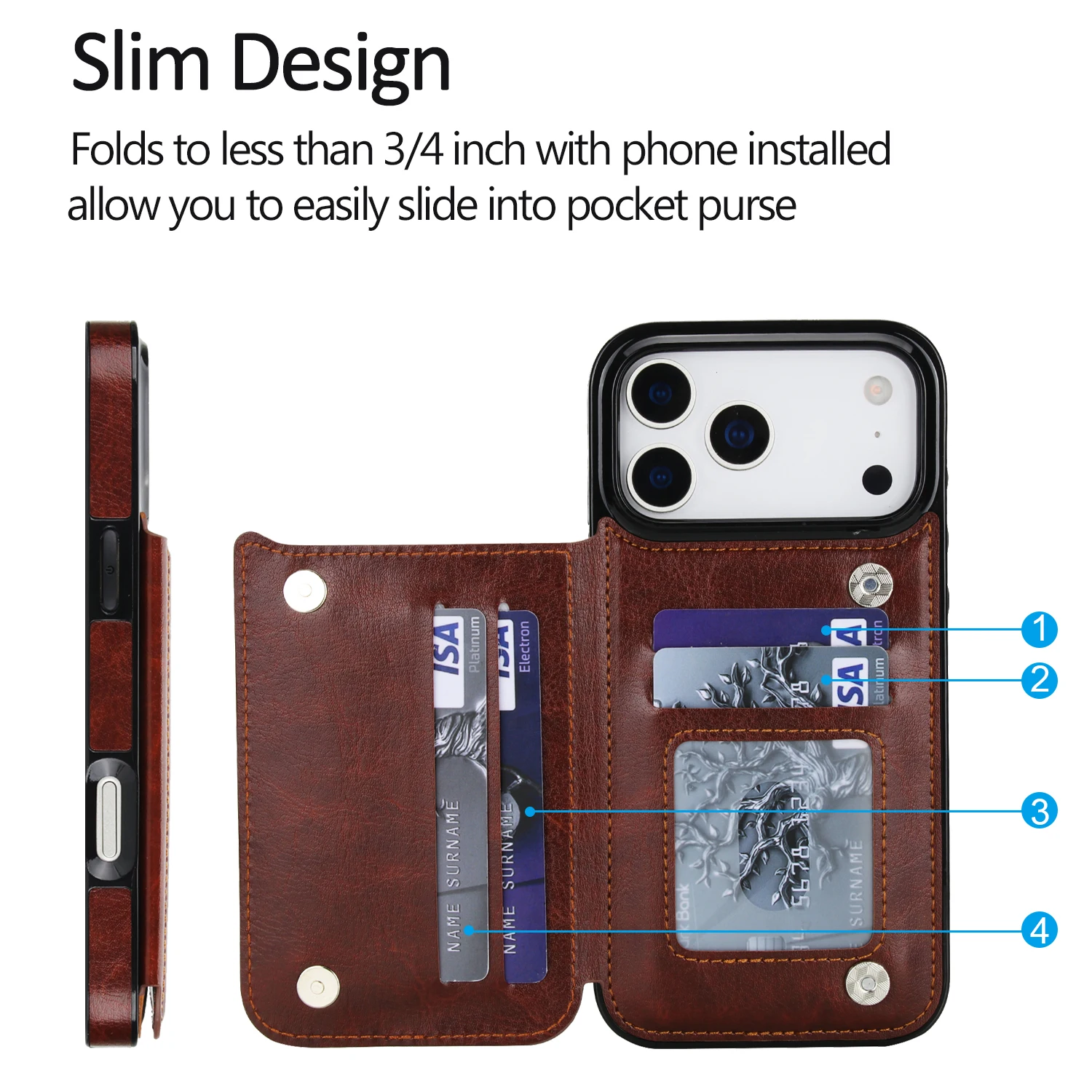 Wallet Solid Color Double Buckle With Card Slot Magnetic Flip Leather Case For iPhone Air 17 Pro Max Shockproof Protective Cover