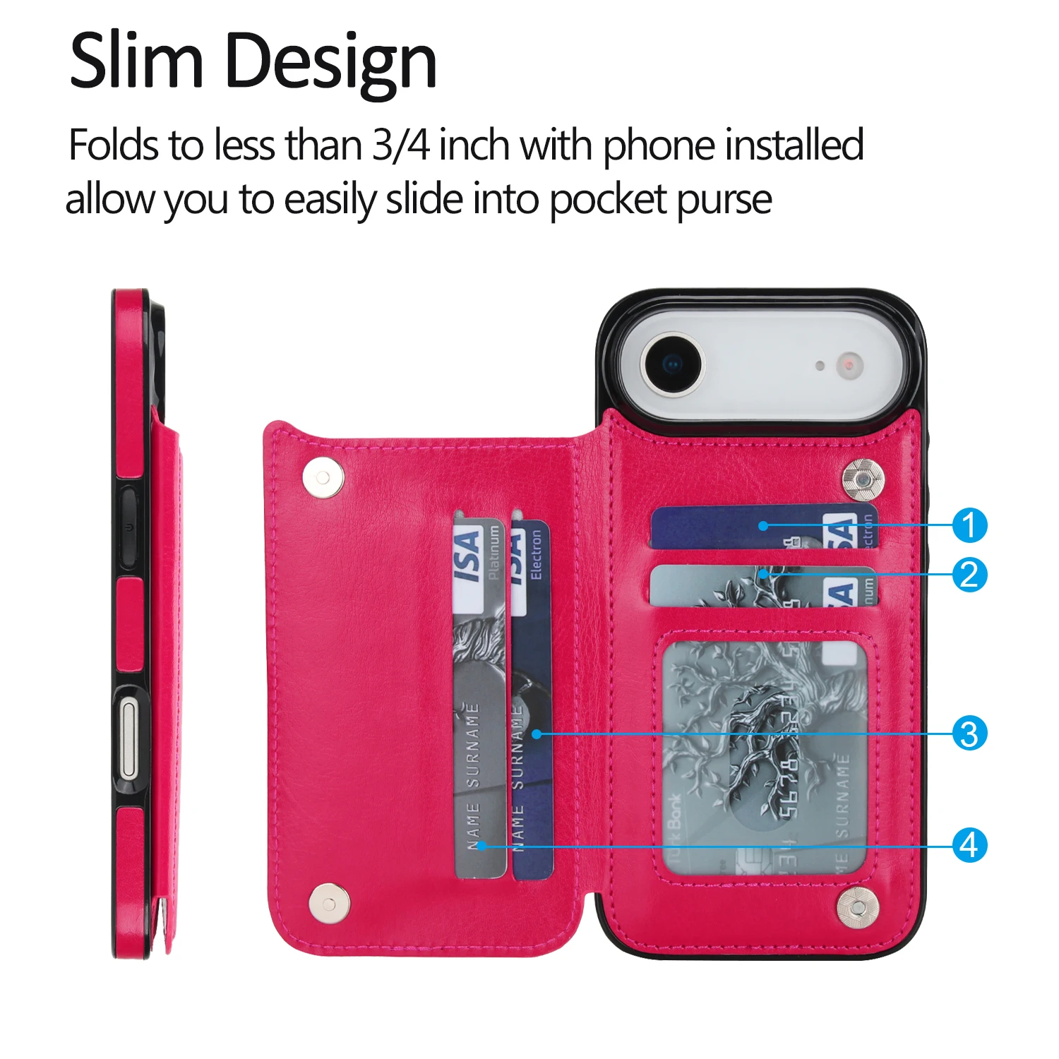 Wallet Solid Color Double Buckle With Card Slot Magnetic Flip Leather Case For iPhone Air 17 Pro Max Shockproof Protective Cover
