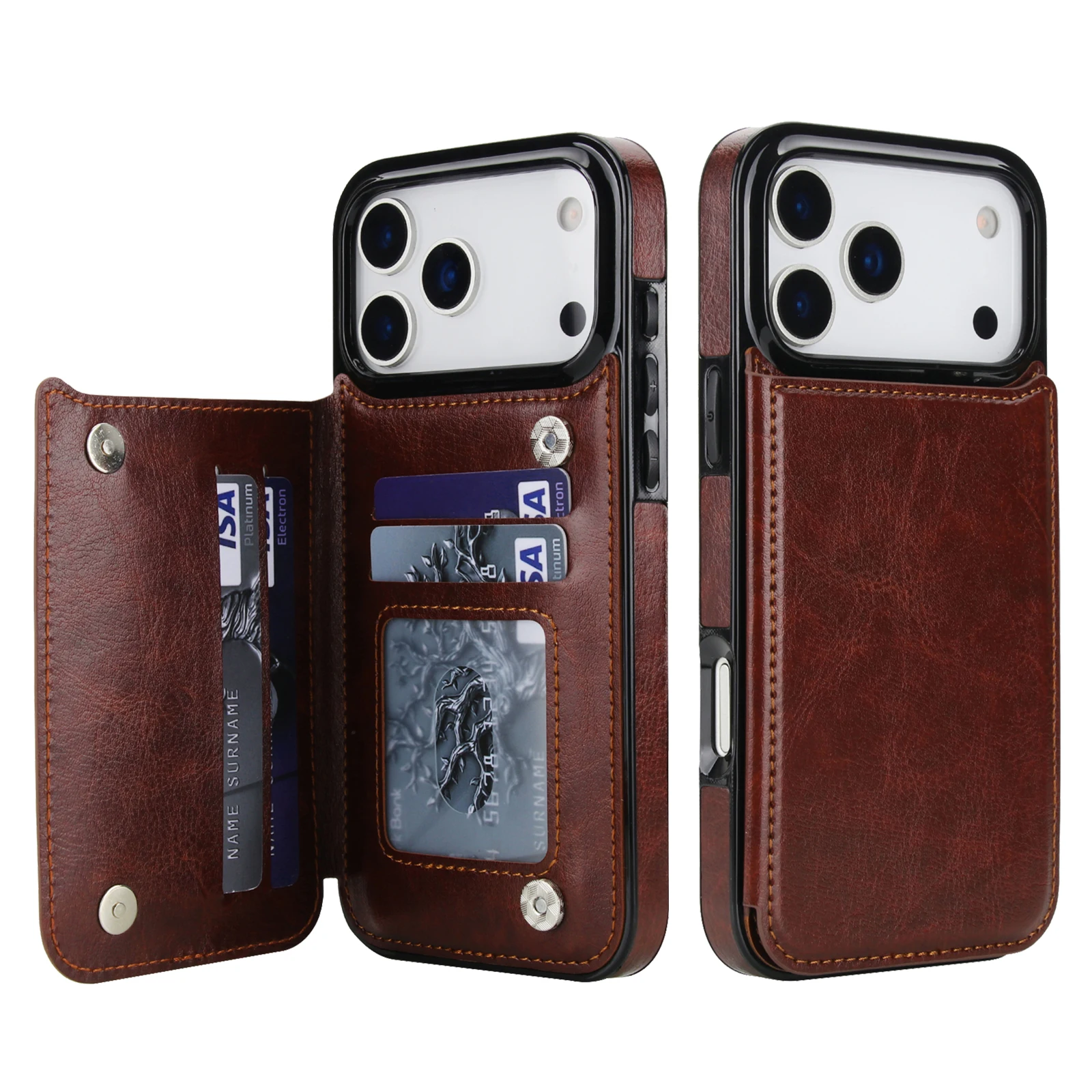 Wallet Solid Color Double Buckle With Card Slot Magnetic Flip Leather Case For iPhone Air 17 Pro Max Shockproof Protective Cover