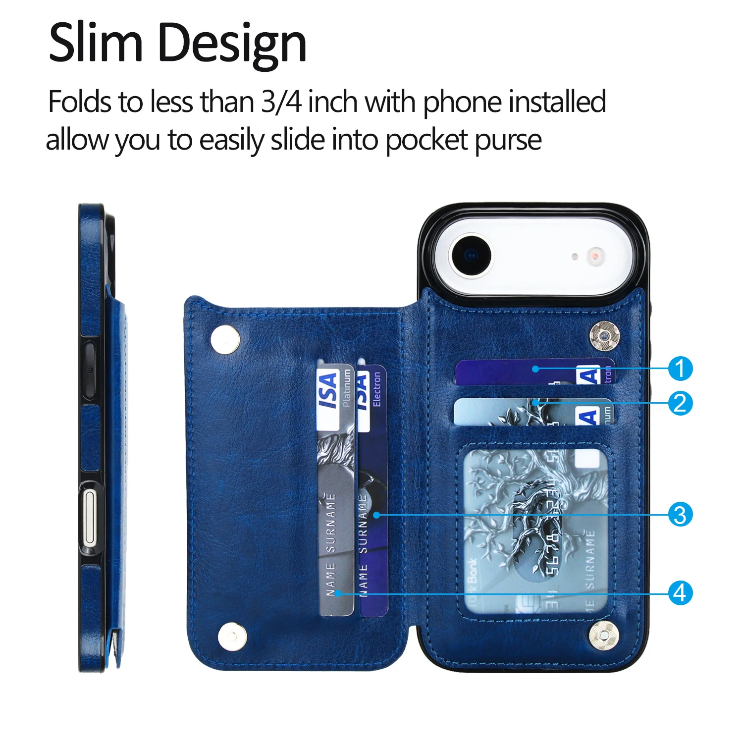 Wallet Solid Color Double Buckle With Card Slot Magnetic Flip Leather Case For iPhone Air 17 Pro Max Shockproof Protective Cover