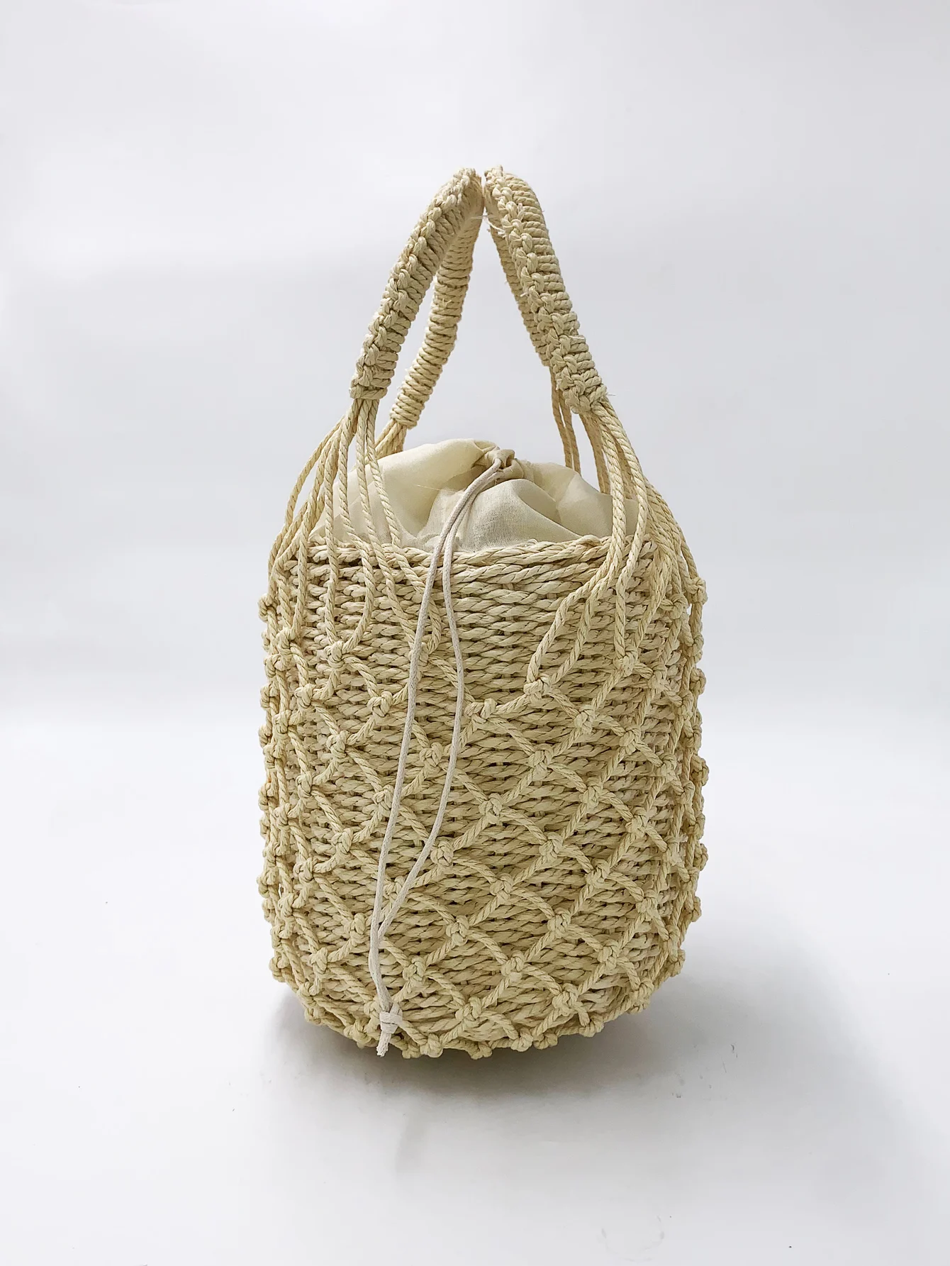 2 Pcs Woven Women Handbag Female Straw Mesh Bag Bohemian Summer Beach Bags Handmade Bucket Net Bag Rattan Knitte Top-handle Tote