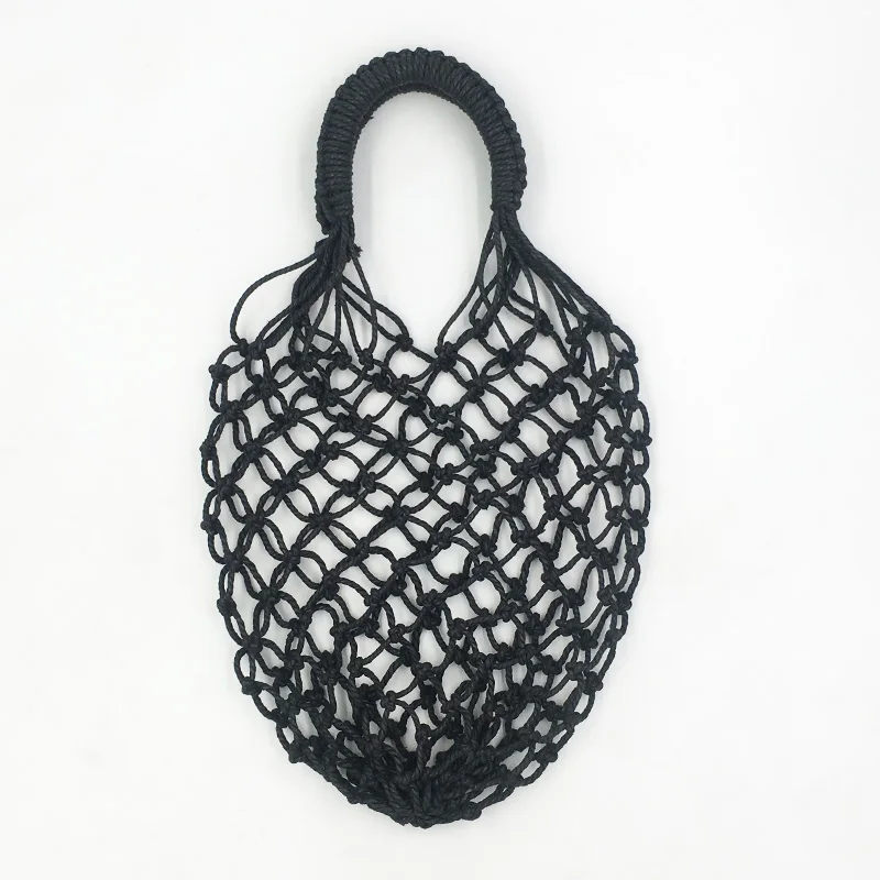 2 Pcs Woven Women Handbag Female Straw Mesh Bag Bohemian Summer Beach Bags Handmade Bucket Net Bag Rattan Knitte Top-handle Tote