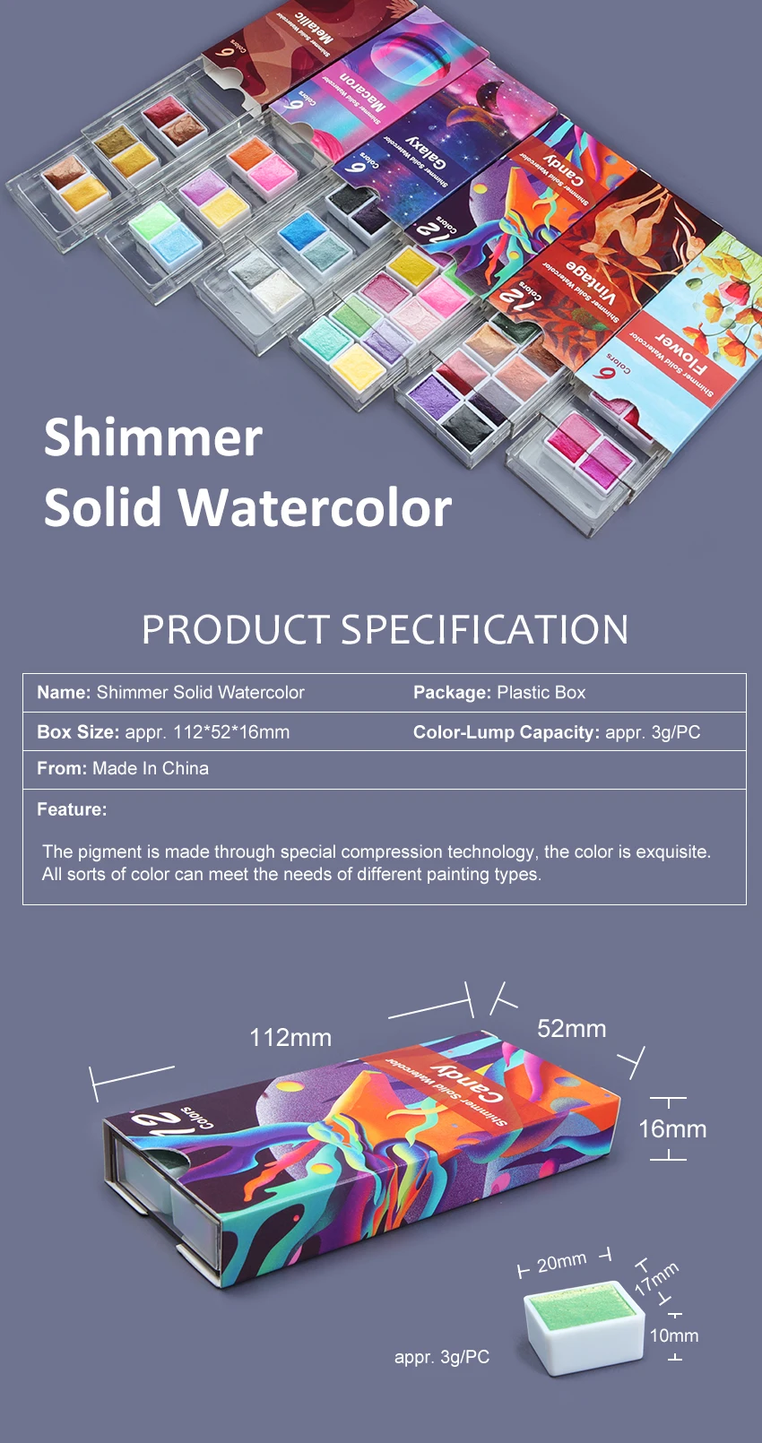 Seamiart 6/12 Watercolor Paint Set Metallic Glitter For Artists School Stationery Graffiti Tool Solid Pigment Art Supplies