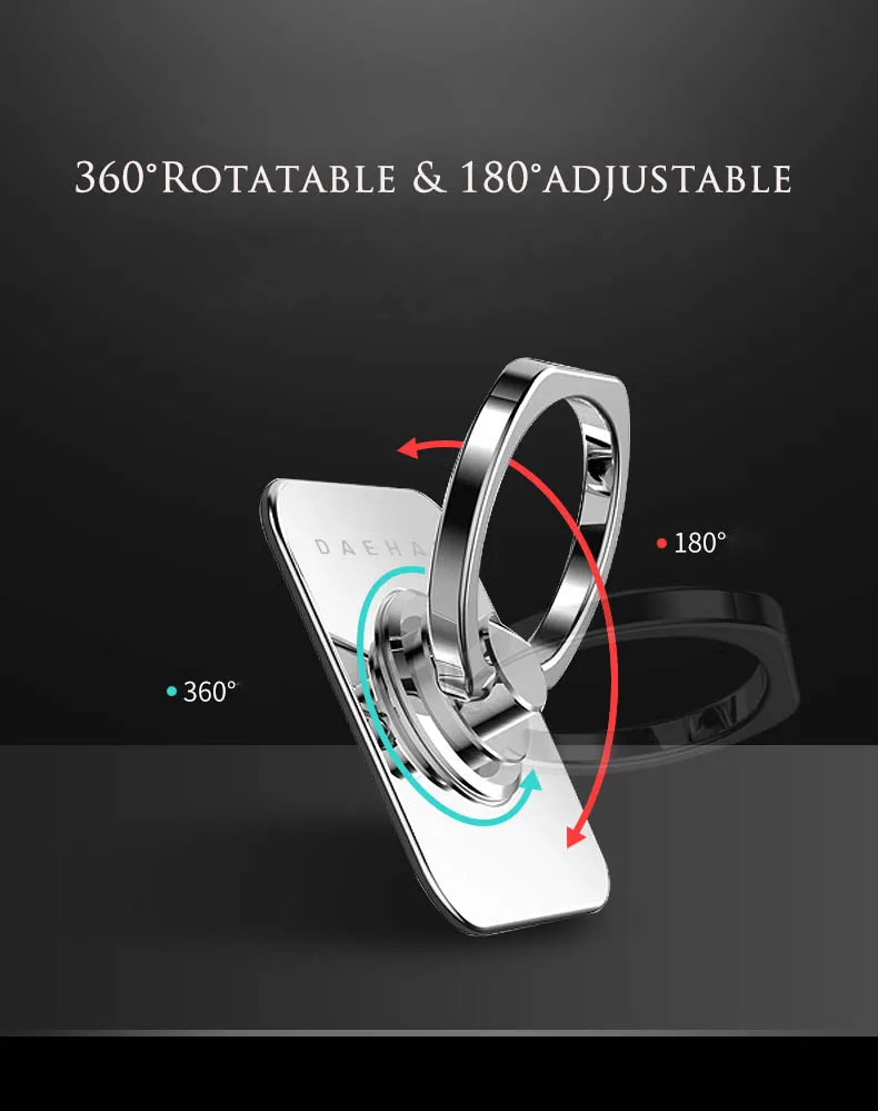 DEAHAN 304 Stainless Steel Finger Ring Cell Phone Holder Stand 360 Adjustable Hook Ring Finger Kickstand for Smartphone Bracket
