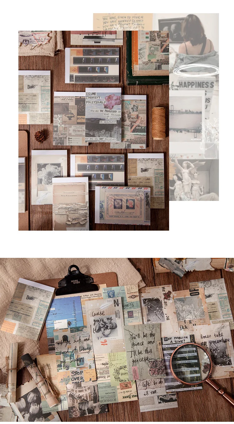 Yoofun 50 sheets Memo Pad Diary Stationery Lightweight paper Journal Planner Scrapbooking Vintage Decorative DIY Material Paper