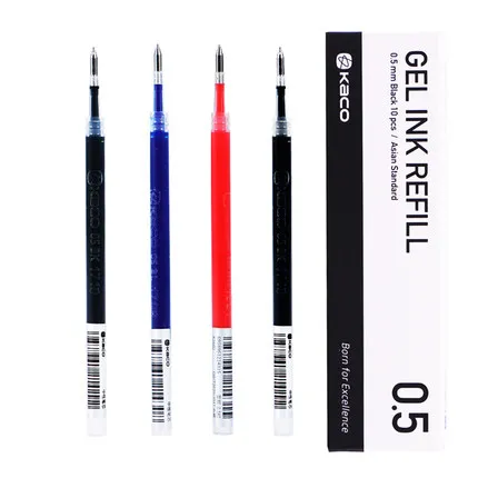 KACO 10pcs Blue/Black/Red/colorful ink For Gel Pen 0.5mm Signing pen for School Office Smooth Writing Signing Refill stationery