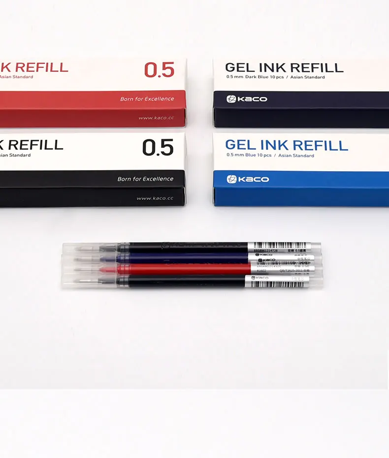 KACO 10pcs Blue/Black/Red/colorful ink For Gel Pen 0.5mm Signing pen for School Office Smooth Writing Signing Refill stationery