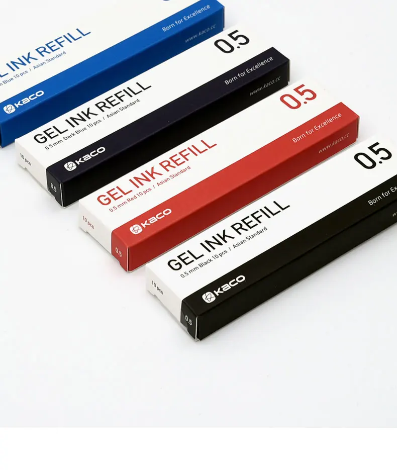 KACO 10pcs Blue/Black/Red/colorful ink For Gel Pen 0.5mm Signing pen for School Office Smooth Writing Signing Refill stationery