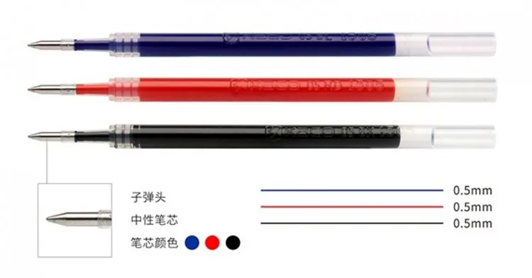 KACO 10pcs Blue/Black/Red/colorful ink For Gel Pen 0.5mm Signing pen for School Office Smooth Writing Signing Refill stationery