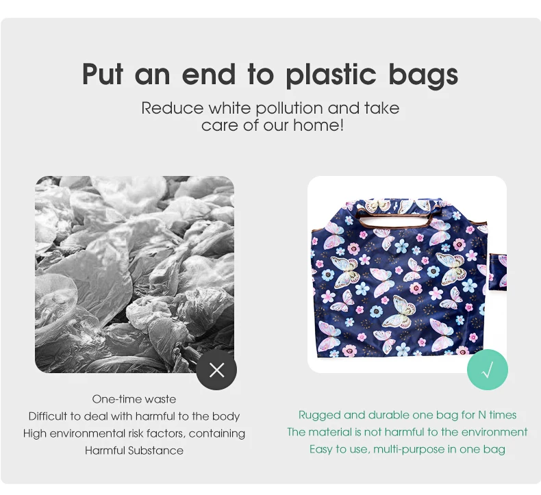 BIG Eco-Friendly Folding Shopping Bag Reusable Portable Shoulder Handbag for Travel Grocery Fashion Pocket Tote