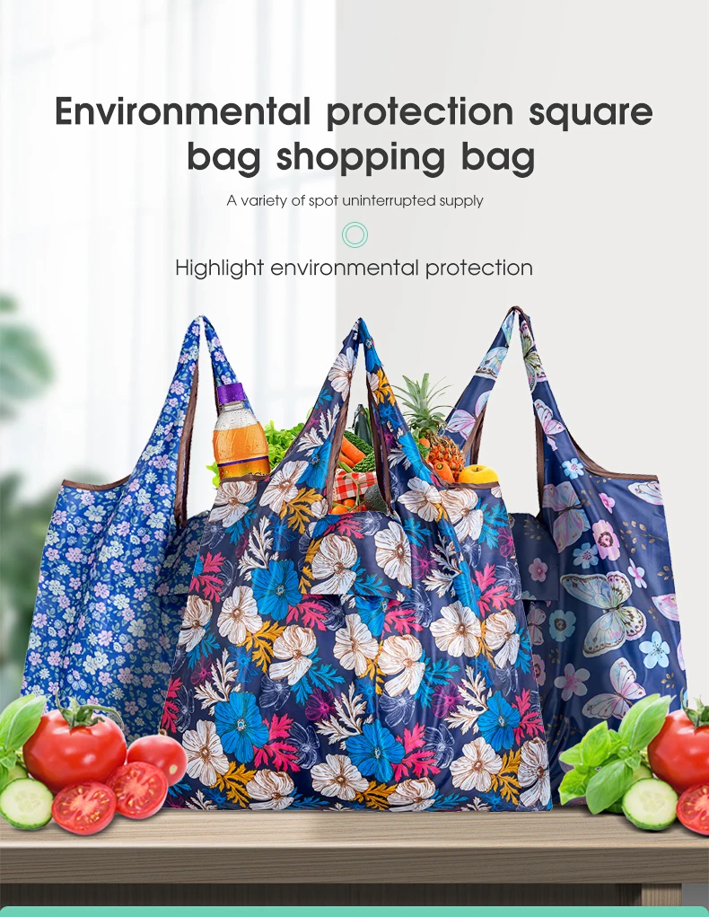 BIG Eco-Friendly Folding Shopping Bag Reusable Portable Shoulder Handbag for Travel Grocery Fashion Pocket Tote