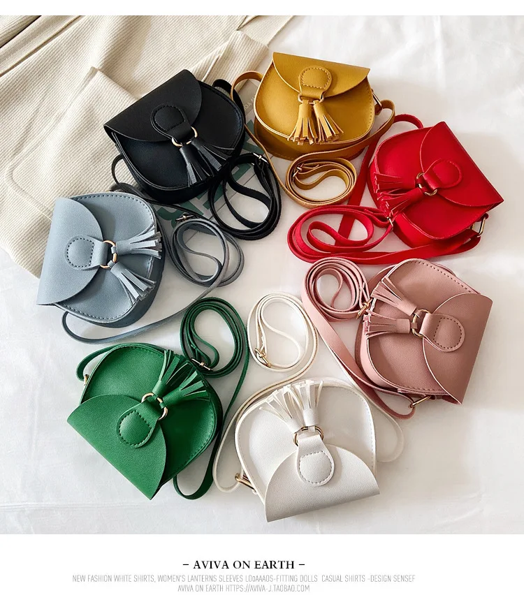 PU Leather Children Small Shoulder Bag Cute Princess Accessories Kids Coin Purse Handbags Cute Girls Baby Tassel Crossbody Bags