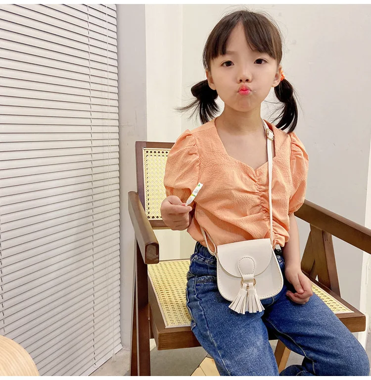 PU Leather Children Small Shoulder Bag Cute Princess Accessories Kids Coin Purse Handbags Cute Girls Baby Tassel Crossbody Bags