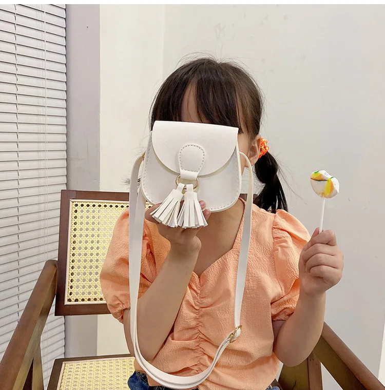 PU Leather Children Small Shoulder Bag Cute Princess Accessories Kids Coin Purse Handbags Cute Girls Baby Tassel Crossbody Bags
