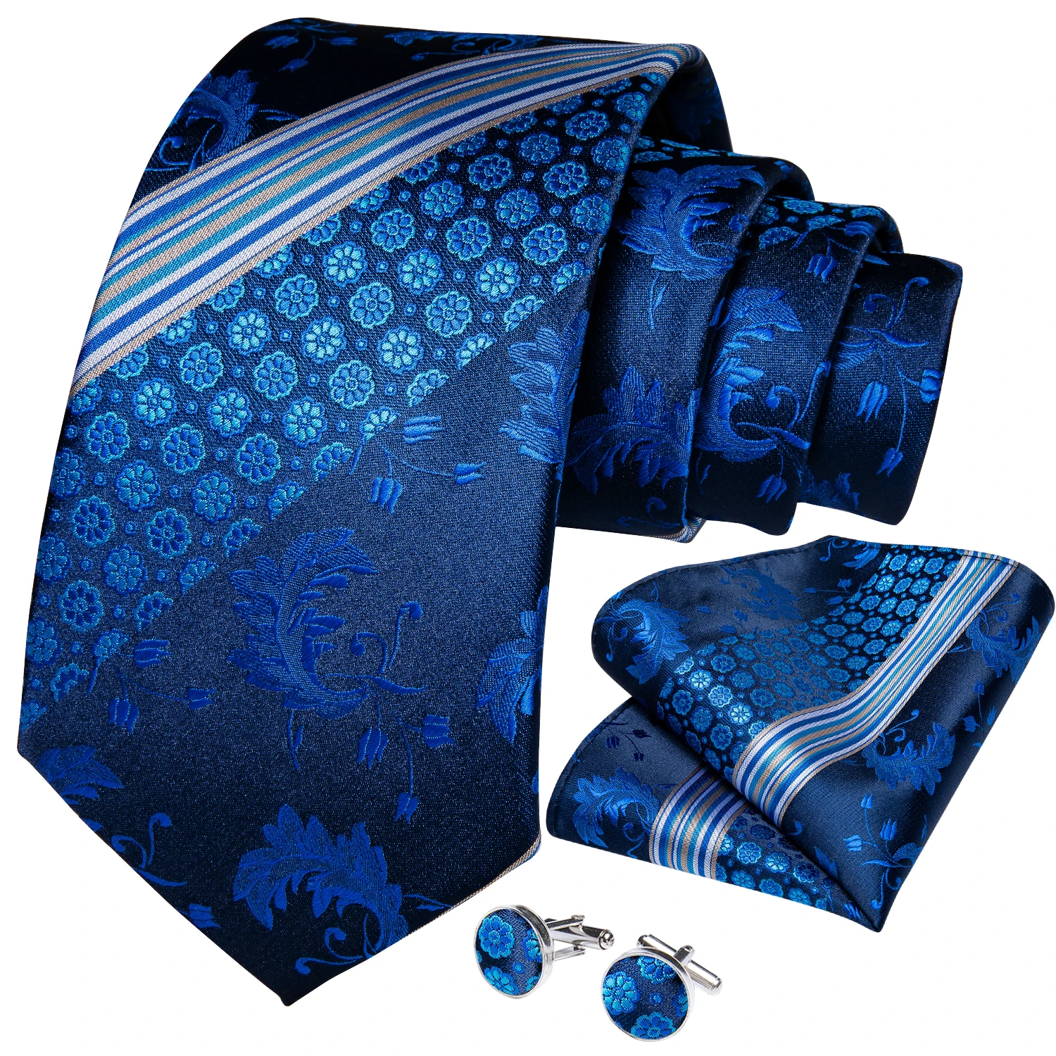 New Classic Men's Ties 8cm Blue Plaid Dot Striped Business Necktie Handkerchief Wedding Party Tie Set Gravatas DiBanGu