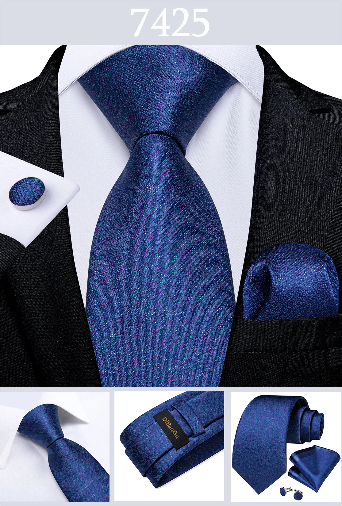 New Classic Men's Ties 8cm Blue Plaid Dot Striped Business Necktie Handkerchief Wedding Party Tie Set Gravatas DiBanGu