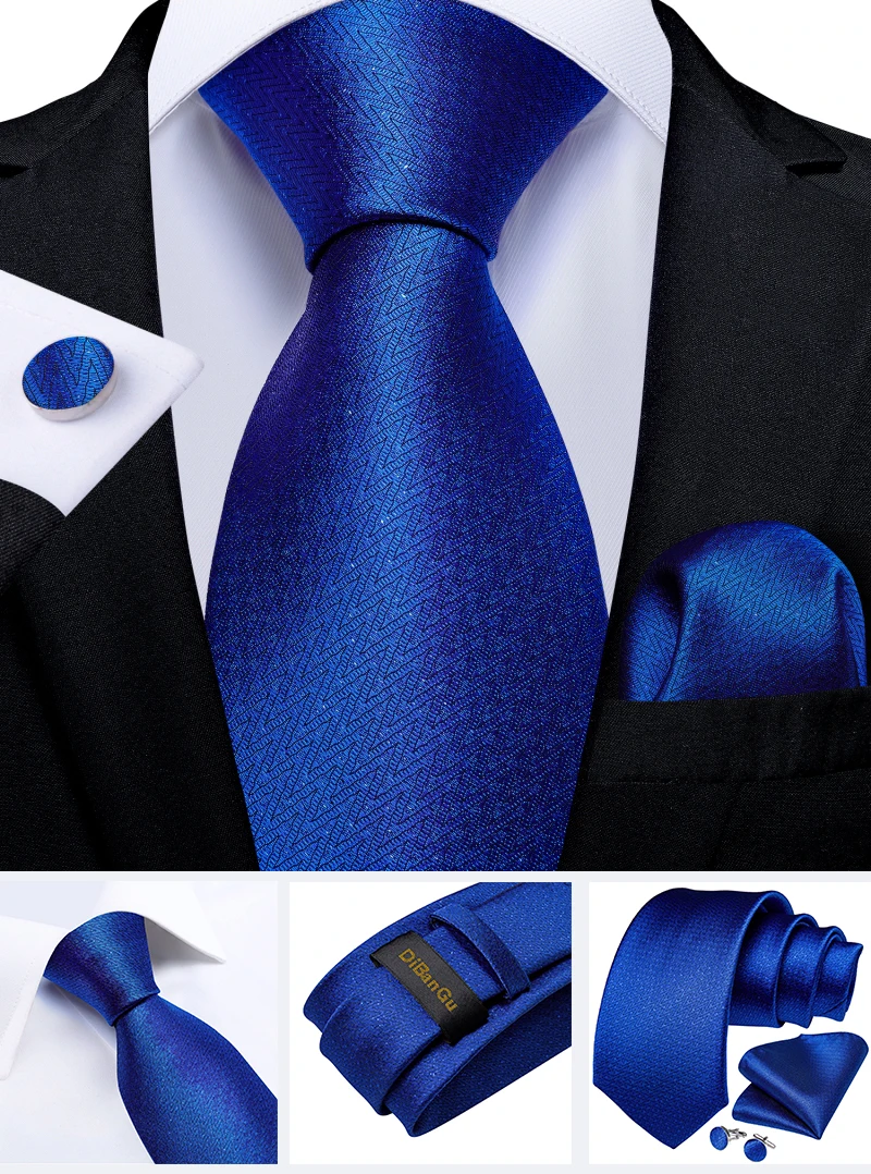 New Classic Men's Ties 8cm Blue Plaid Dot Striped Business Necktie Handkerchief Wedding Party Tie Set Gravatas DiBanGu