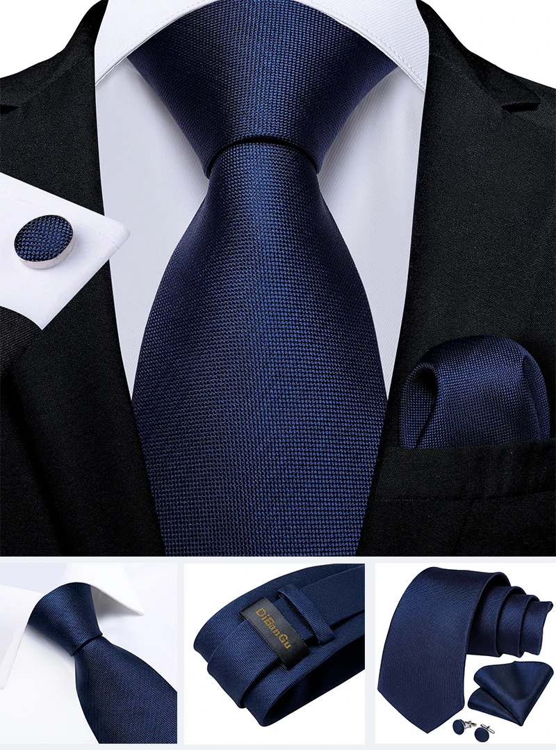 New Classic Men's Ties 8cm Blue Plaid Dot Striped Business Necktie Handkerchief Wedding Party Tie Set Gravatas DiBanGu