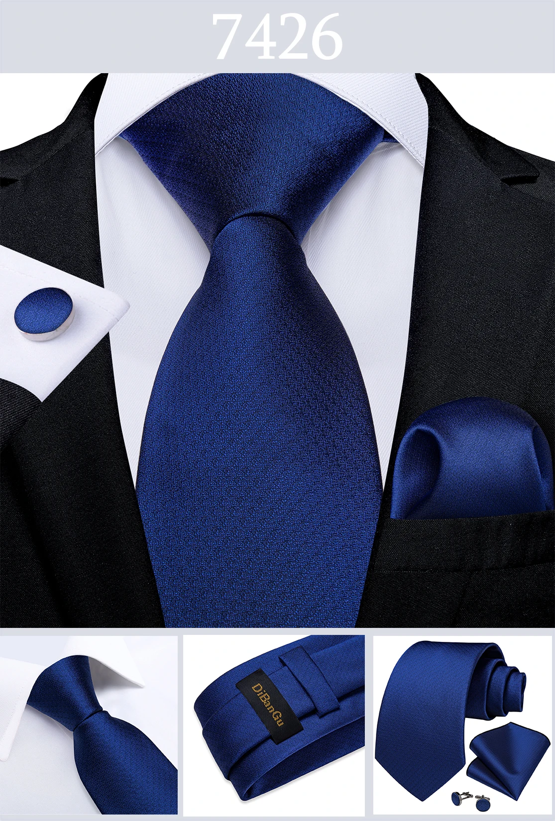New Classic Men's Ties 8cm Blue Plaid Dot Striped Business Necktie Handkerchief Wedding Party Tie Set Gravatas DiBanGu