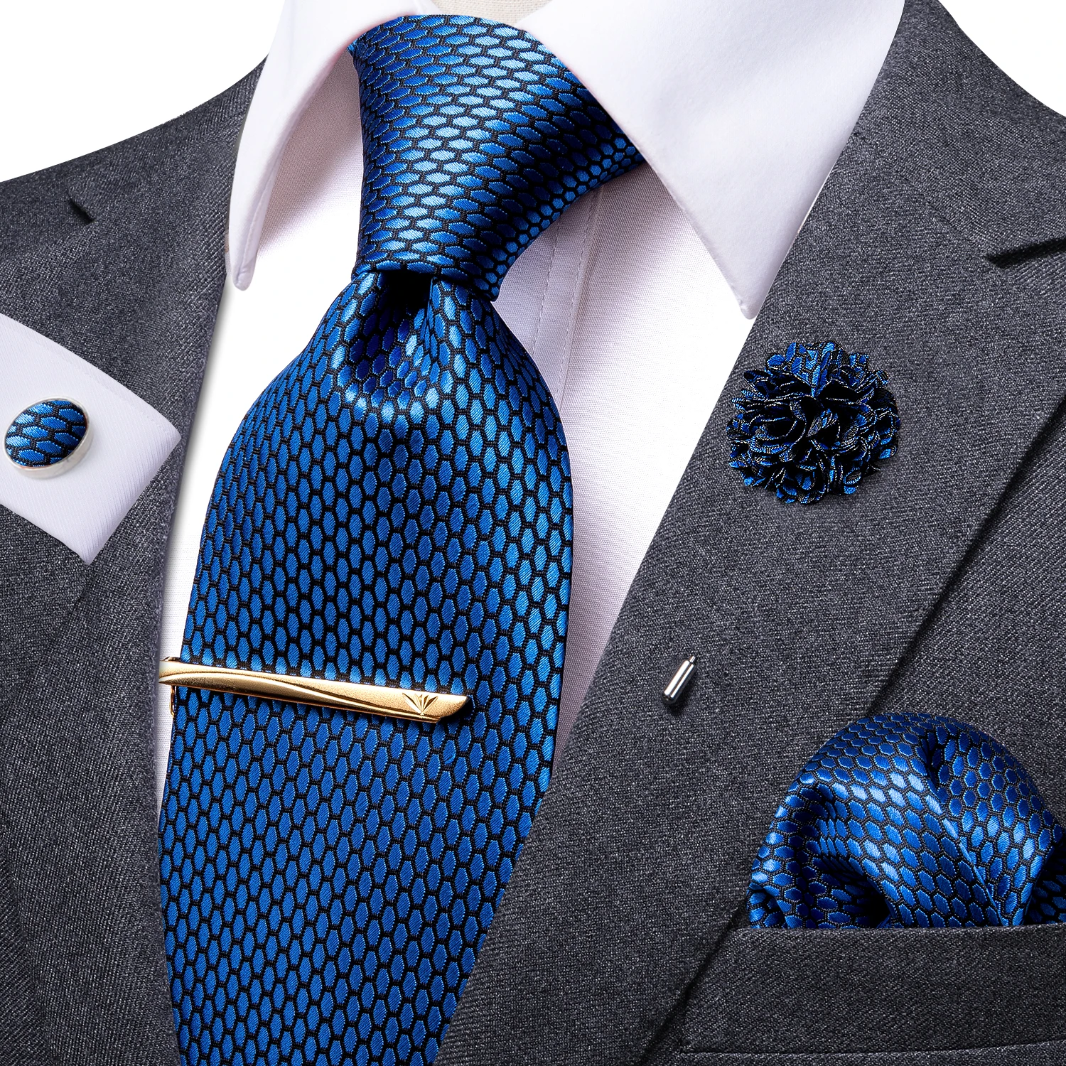 Hi-Tie Yellow Brown Paisley Tie For Men Men's Tie Clip Gift For Men Luxury Necktie Hanky Cufflinks Set Formal Wedding