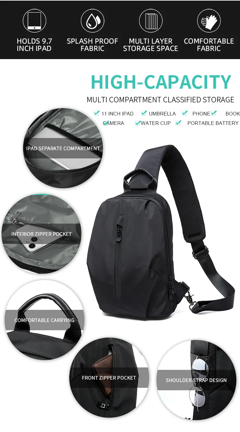 MOYYI Sling Bag for Men, Waterproof Nylon Chest Bag with Adjustable Strap, Anti theft Sport Travel Crossbody Bag