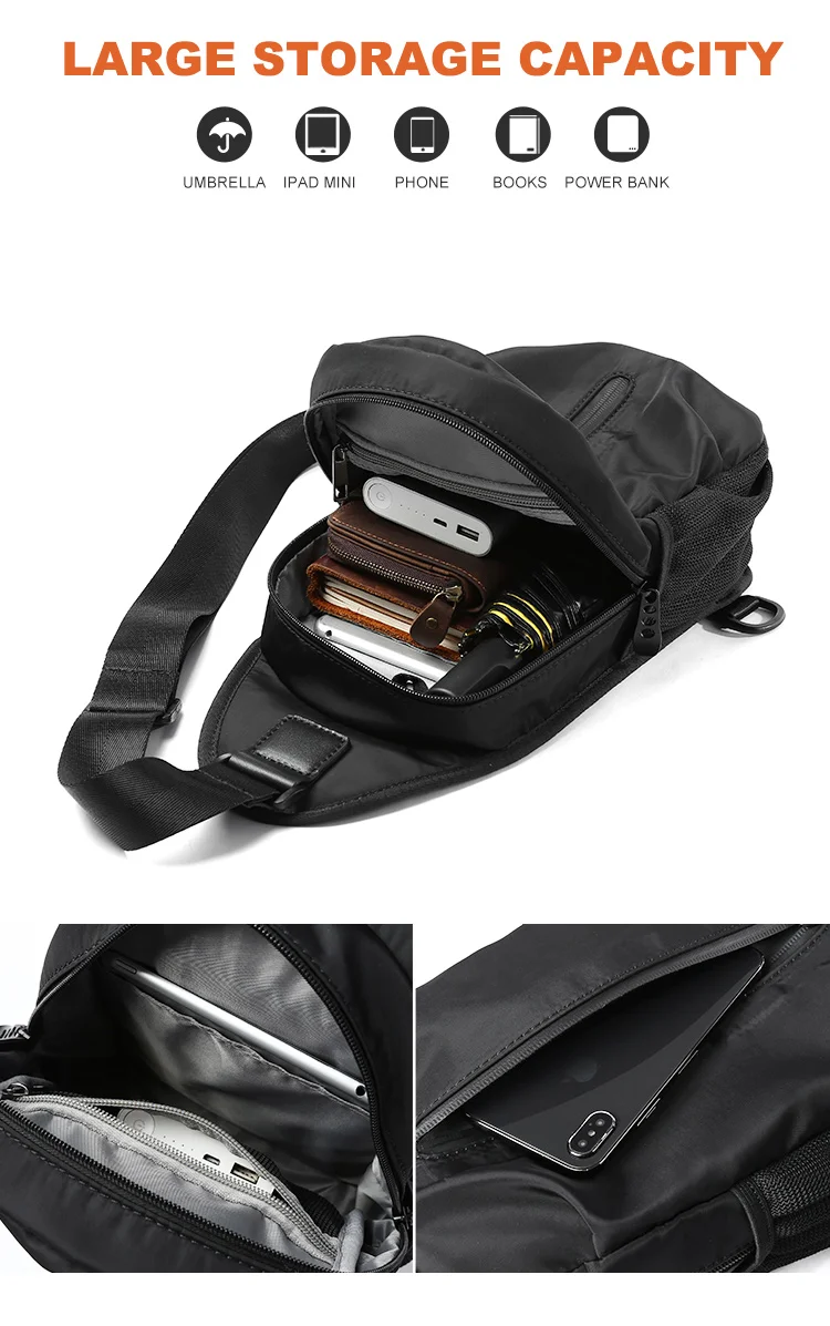 MOYYI Sling Bag for Men, Waterproof Nylon Chest Bag with Adjustable Strap, Anti theft Sport Travel Crossbody Bag