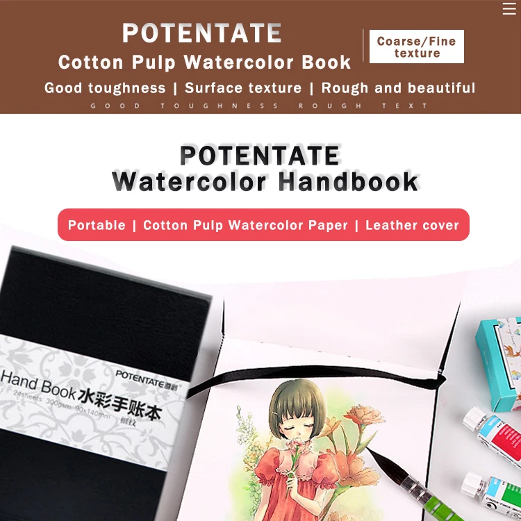 POTENTATE 300gsm 24 Sheets Watercolor Hand Account Book/Pad/Paper Sketch Notebook Water Color Handbook Art Drawing Book/Paper