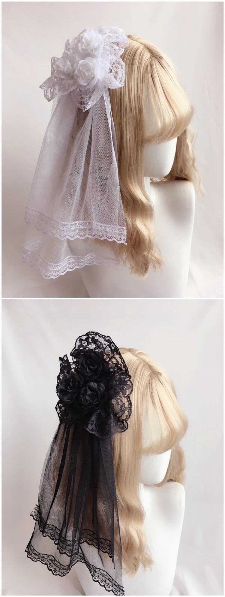 Japanese Lolita Hair Accessories Rose Hairpin Lace Veil Side Clip Lolita Veil