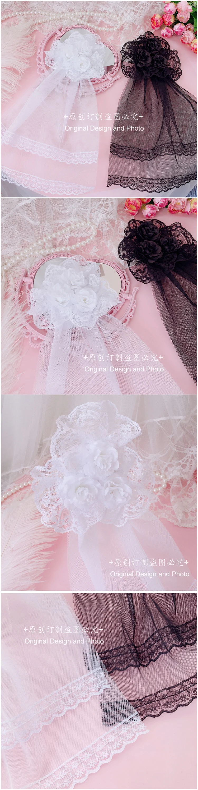 Japanese Lolita Hair Accessories Rose Hairpin Lace Veil Side Clip Lolita Veil