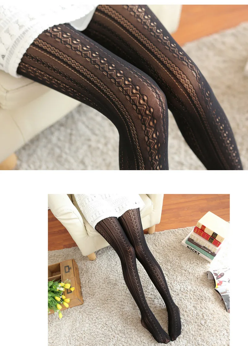 Spring Autumn Women Lolita Tights Kawaii Lace Stockings Woman Hollow Out White Female Pantyhose Stockings Tattoo Pattern Tights