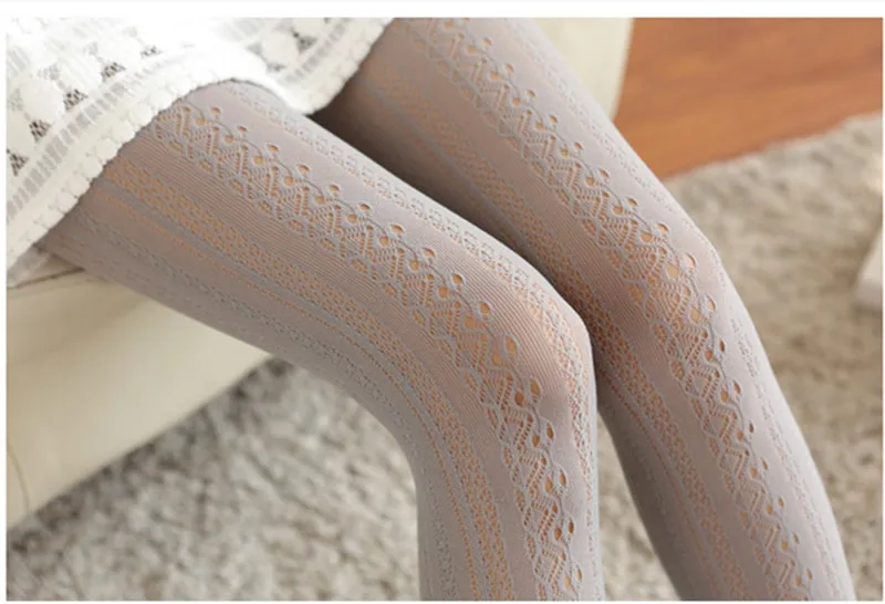 Spring Autumn Women Lolita Tights Kawaii Lace Stockings Woman Hollow Out White Female Pantyhose Stockings Tattoo Pattern Tights
