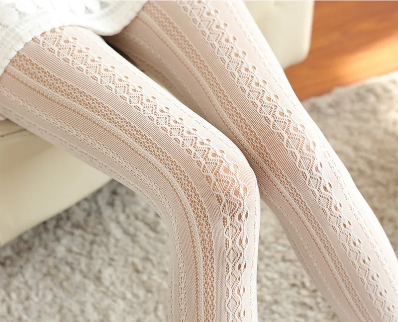 Spring Autumn Women Lolita Tights Kawaii Lace Stockings Woman Hollow Out White Female Pantyhose Stockings Tattoo Pattern Tights