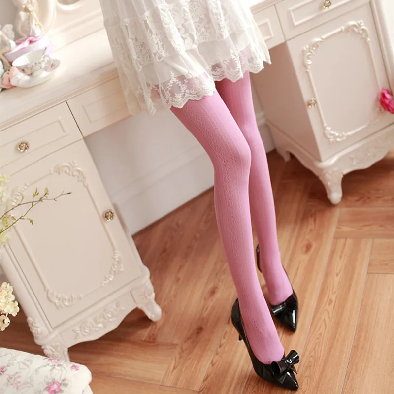 Spring Autumn Women Lolita Tights Kawaii Lace Stockings Woman Hollow Out White Female Pantyhose Stockings Tattoo Pattern Tights