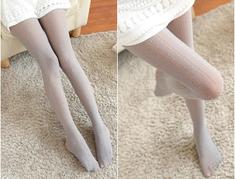 Spring Autumn Women Lolita Tights Kawaii Lace Stockings Woman Hollow Out White Female Pantyhose Stockings Tattoo Pattern Tights