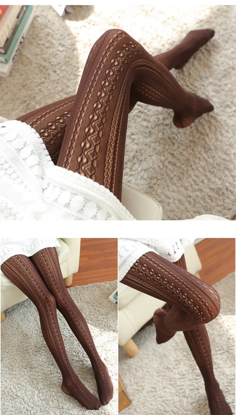 Spring Autumn Women Lolita Tights Kawaii Lace Stockings Woman Hollow Out White Female Pantyhose Stockings Tattoo Pattern Tights