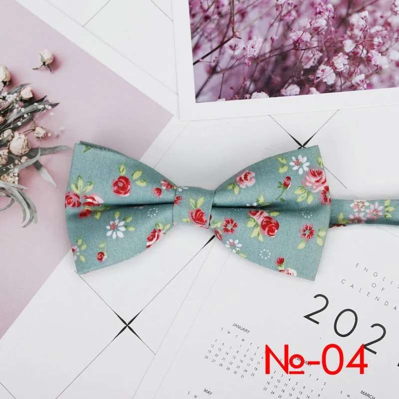 Mens Floral Bow Tie Flexible Bowtie Smooth Necktie Soft Cotton Butterfly Decorative Pattern Dot Flower Print Bow Ties