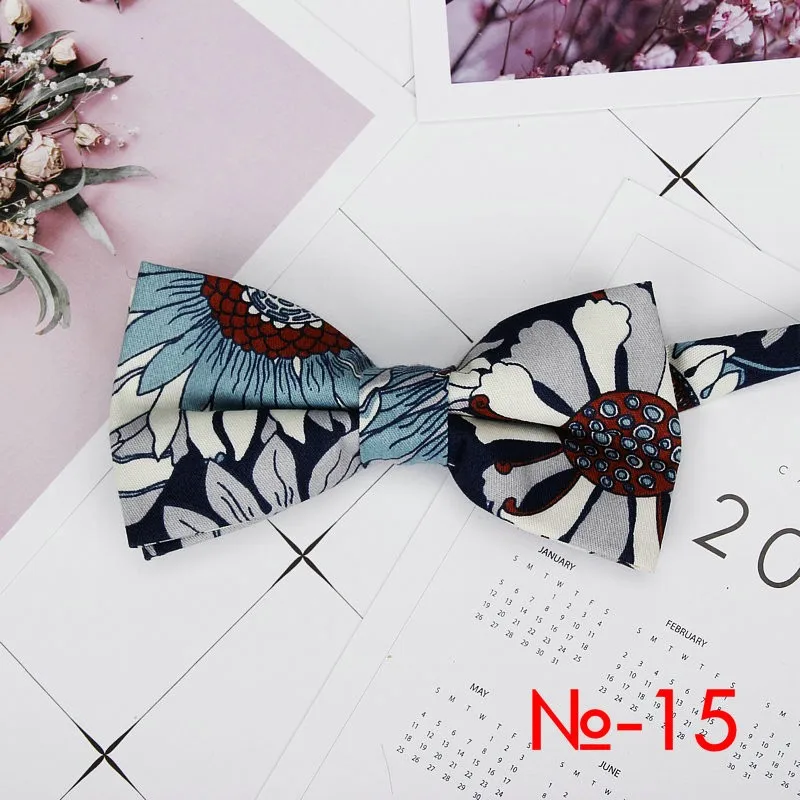 Mens Floral Bow Tie Flexible Bowtie Smooth Necktie Soft Cotton Butterfly Decorative Pattern Dot Flower Print Bow Ties